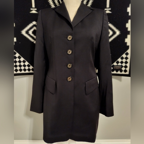 🖤 Vintage 90's Escada Elements Mid-Length Unisex Wear Blazer, Black, Flare Arm - Picture 3 of 14